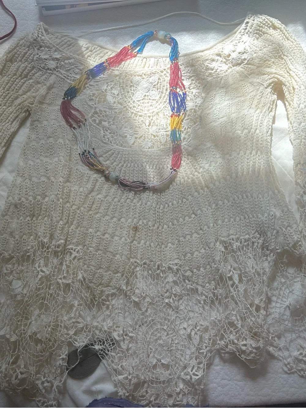 Free People Cream Crochet Lace Top